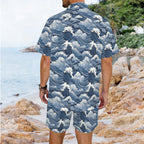 Japanese Waves Men's Hawaiian Shirt & Shorts Set Men's Hawaiian Shirt & Shorts Set Ocean Printed Offshore
