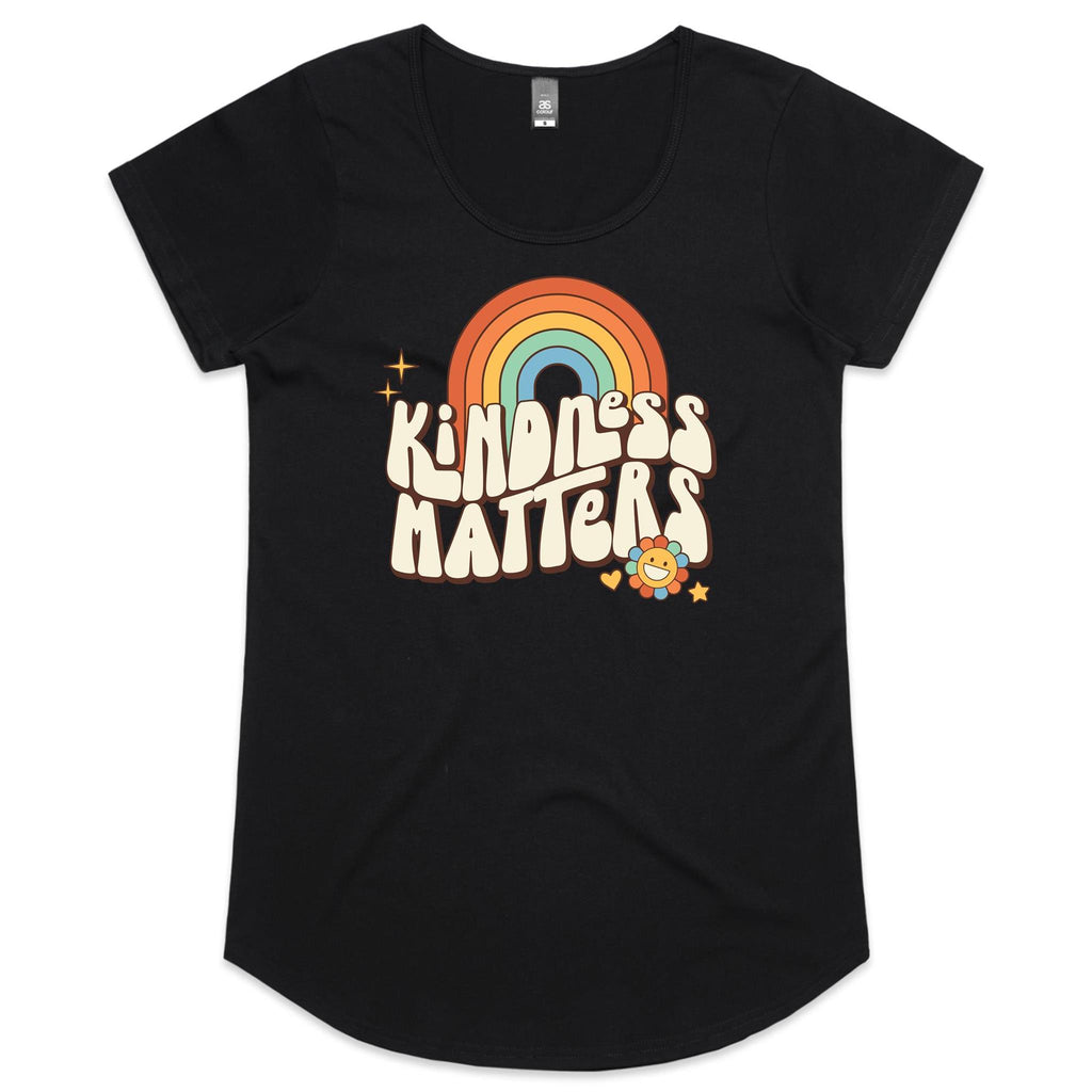 Kindness Matters - Womens Scoop Neck T-Shirt Black Womens Scoop Neck T-shirt Kindness Positivity Printed In Australia Retro