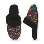 Music Love Women's Fur Trim Thick-Sole Indoor Slippers Women's Fur Trimmed Slippers Music Printed Offshore