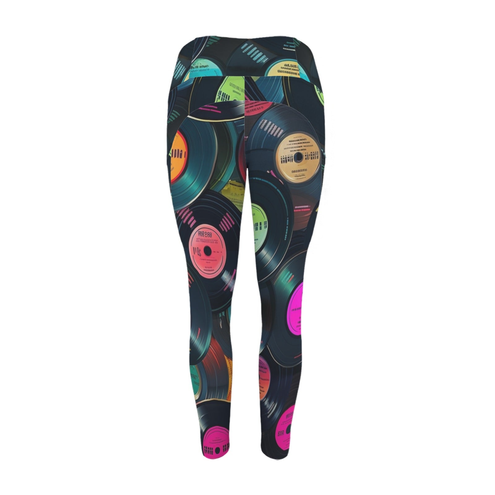 Retro Vinyl Records - Women's High Waist Pockets Yoga Leggings
