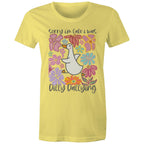 Sorry I'm Late, I Was Dilly Dallying - Womens T-shirt Yellow Womens T-shirt animal Printed In Australia