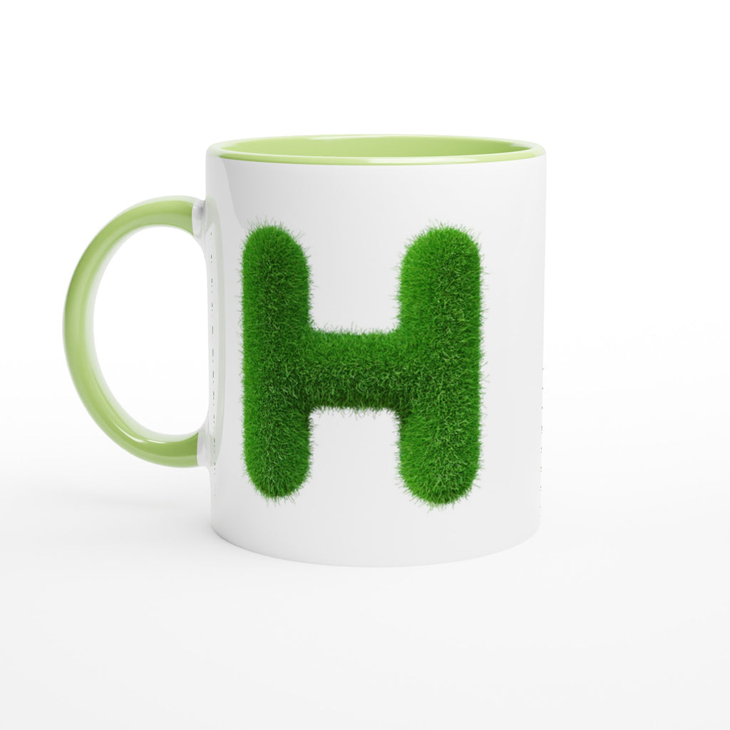 Personalised - Grass Initial - White 11oz Ceramic Mug with Color Inside Ceramic Green Personalised 11oz Mug Customise Globally Fulfilled Name Personalise