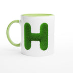 Personalised - Grass Initial - White 11oz Ceramic Mug with Color Inside Ceramic Green Personalised 11oz Mug Customise Globally Fulfilled Name Personalise