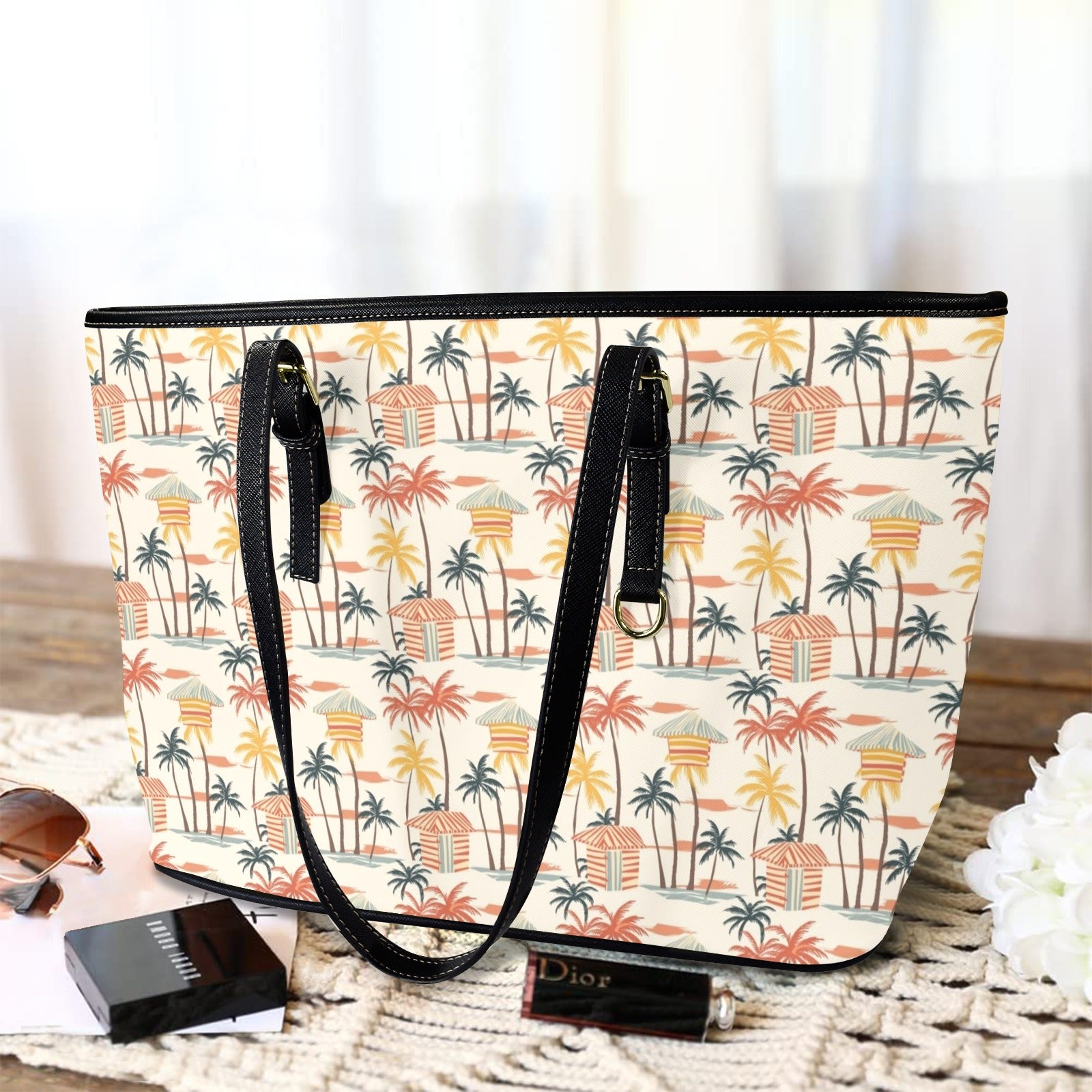 Beach Shack PU Leather Tote Bag Large Leather Tote Bag-Large Printed Offshore Summer Surf