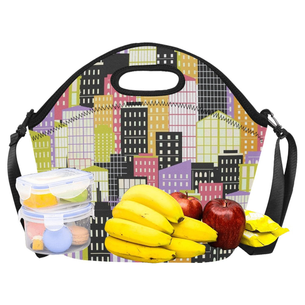 City Scape Neoprene Lunch Bag/Large (Model 1669) Neoprene Lunch Bag Printed Offshore