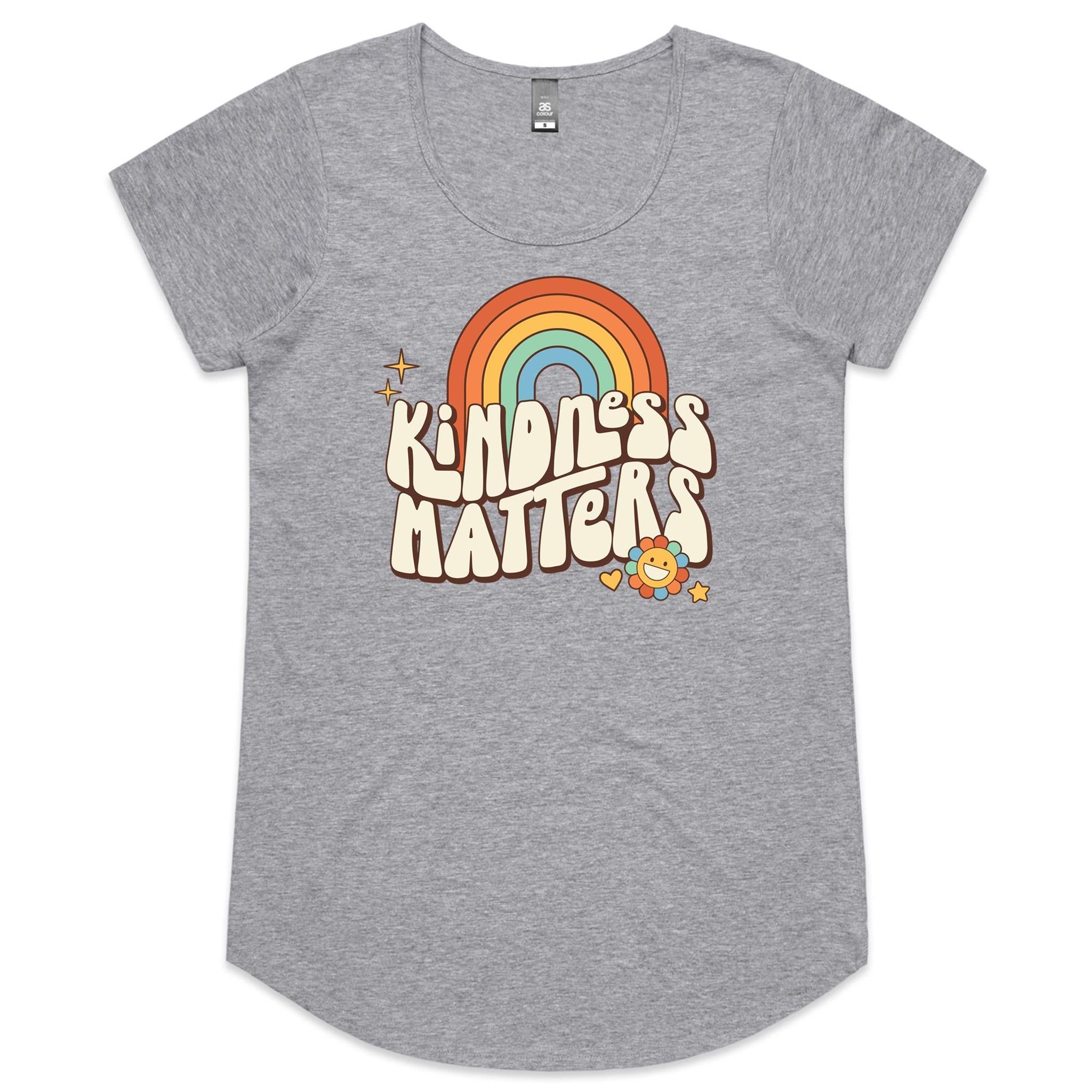 Kindness Matters - Womens Scoop Neck T-Shirt Grey Marle Womens Scoop Neck T-shirt Kindness Positivity Printed In Australia Retro