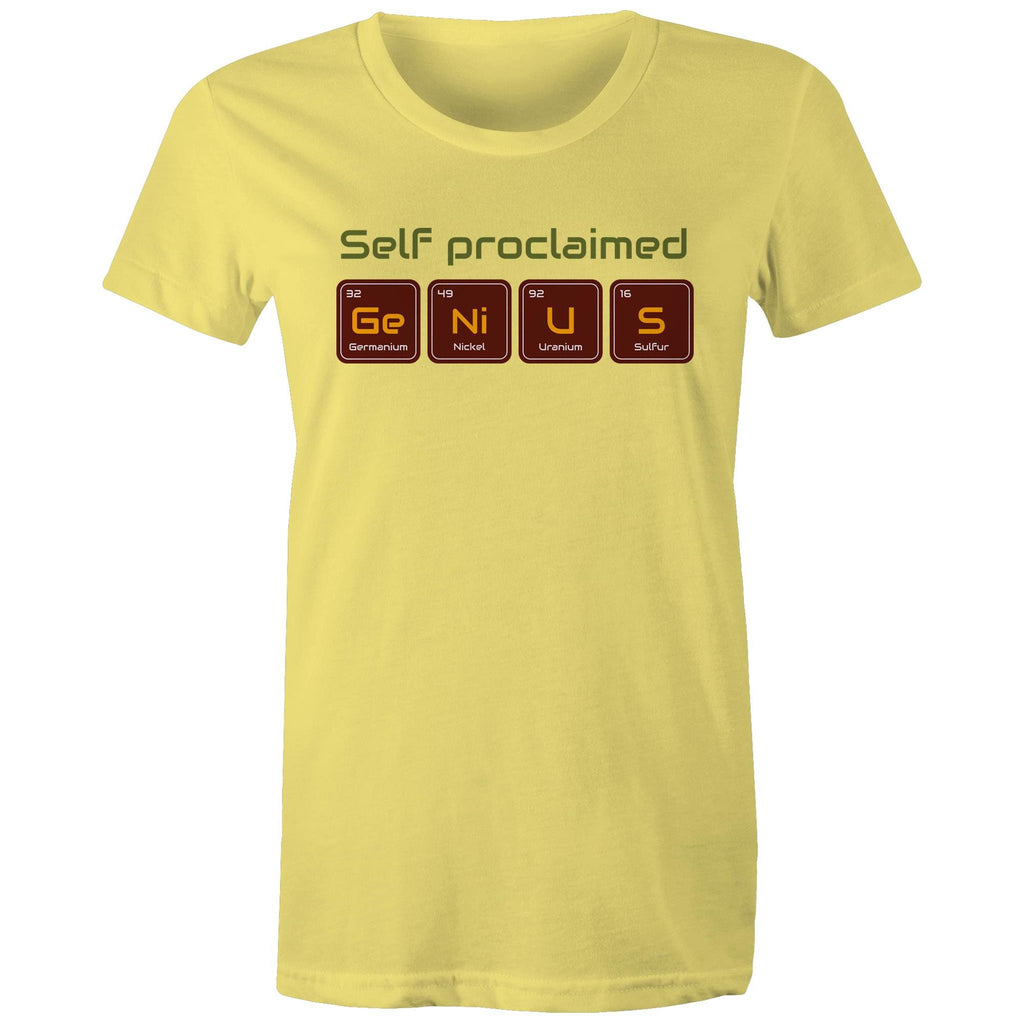 Self Proclaimed Genius, Periodic Table - Womens T-shirt Yellow Womens T-shirt Printed In Australia Science
