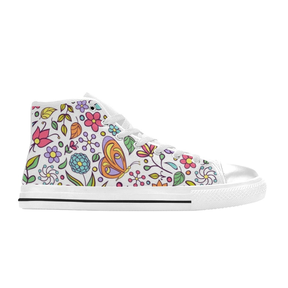 Hippy Butterfly And Flowers - Kids' High Top Canvas Shoes Kids High Top Canvas Shoes Printed Offshore Retro