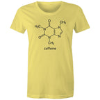 Caffeine Molecule - Womens T-shirt Yellow Womens T-shirt Coffee Printed In Australia Science