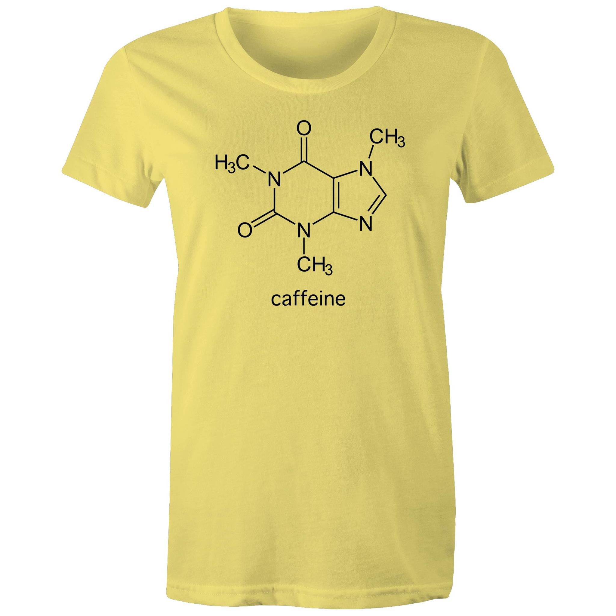 Caffeine Molecule - Womens T-shirt Yellow Womens T-shirt Coffee Printed In Australia Science