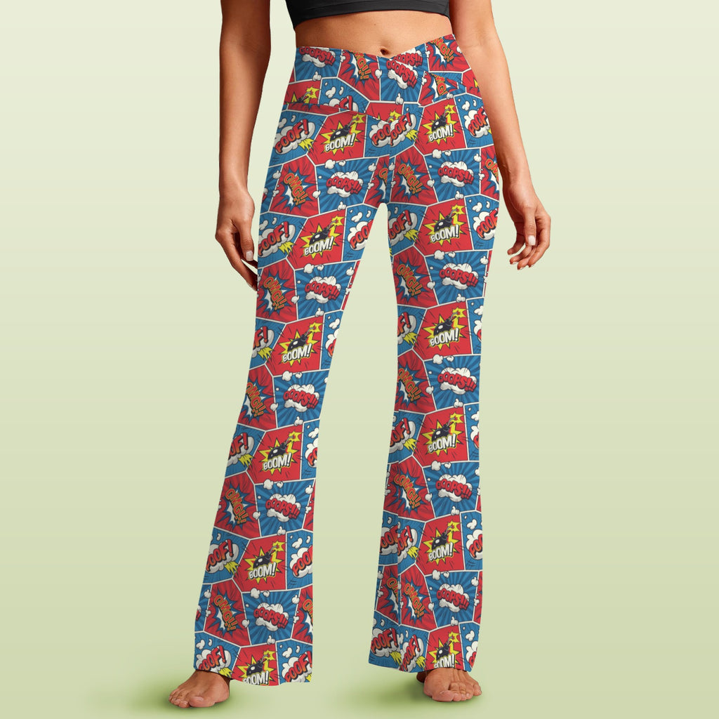 Comic Book Cells High Waist Crossover Tummy Control Flare Leggings 5XL High Waist Flare Leggings comic Printed Offshore