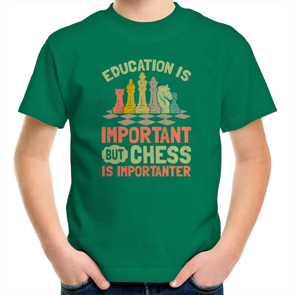 Chess And Education - Kids Youth T-Shirt Kelly Green Kids Youth T-shirt Chess Games Printed In Australia