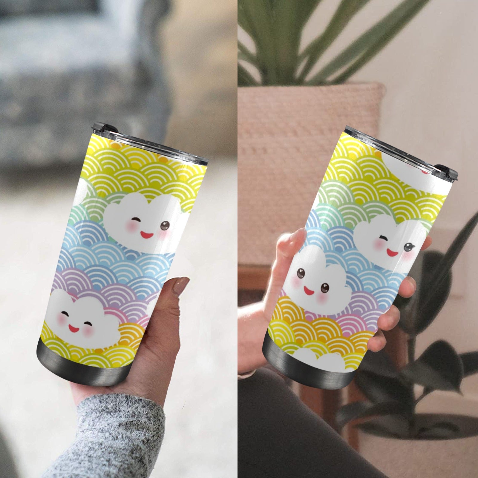 Cute Clouds - 20oz Mobile Tumbler with Lid (Black Lock) 20oz Travel Mug Printed Offshore