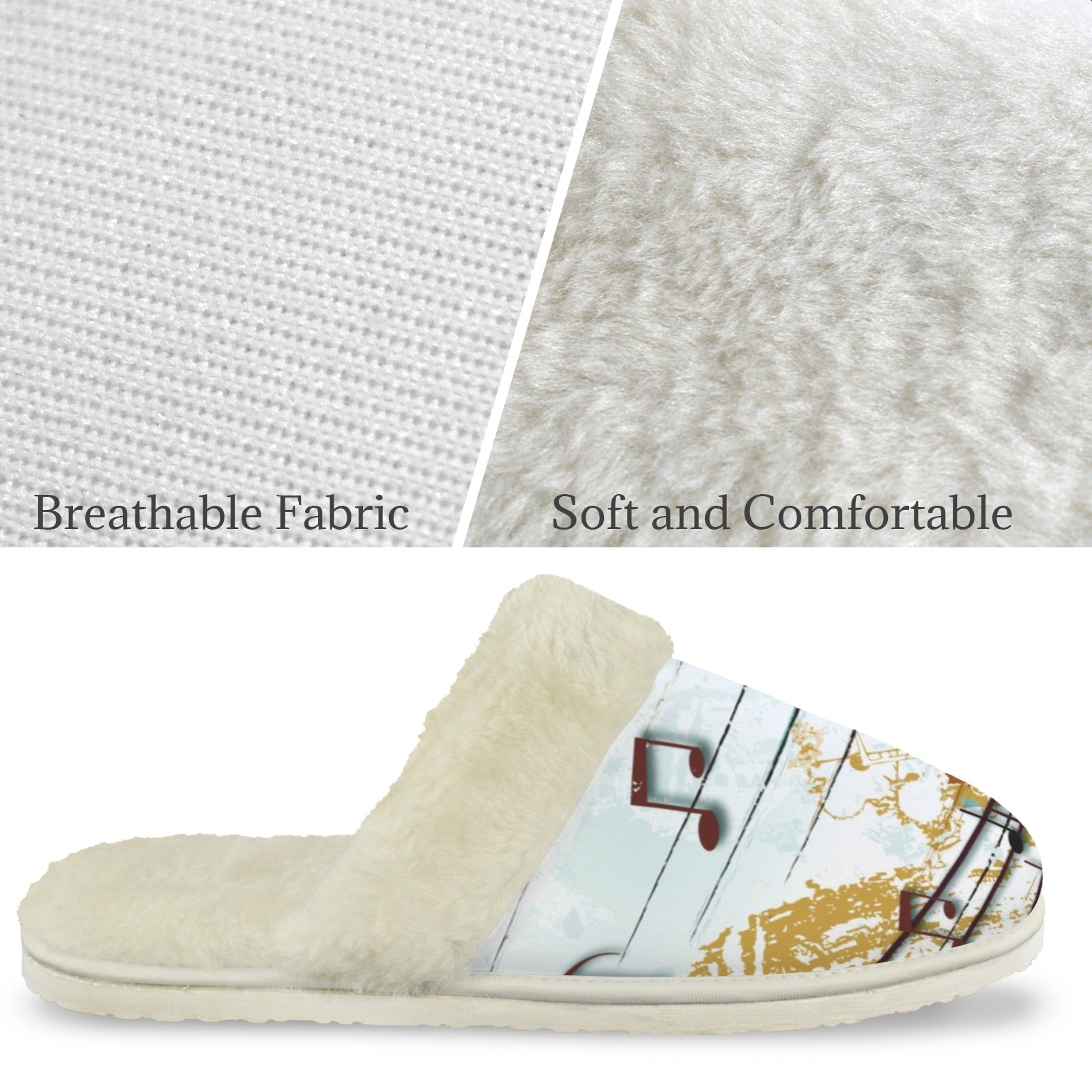 Music Graphic Men's Fur Trim Thick-Sole Indoor Slippers Men's Fur Trimmed Slippers Music Printed Offshore