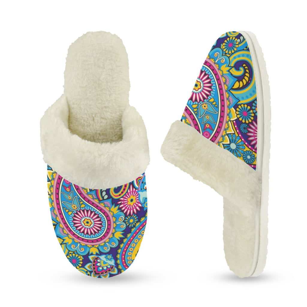 Paisley Women's Fur Trim Thick-Sole Indoor Slippers Women's Fur Trimmed Slippers Printed Offshore