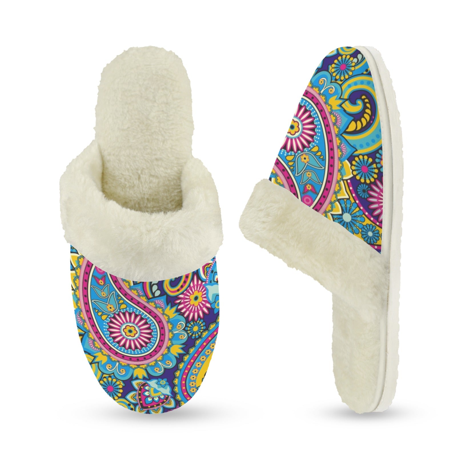 Paisley Women's Fur Trim Thick-Sole Indoor Slippers Women's Fur Trimmed Slippers Printed Offshore