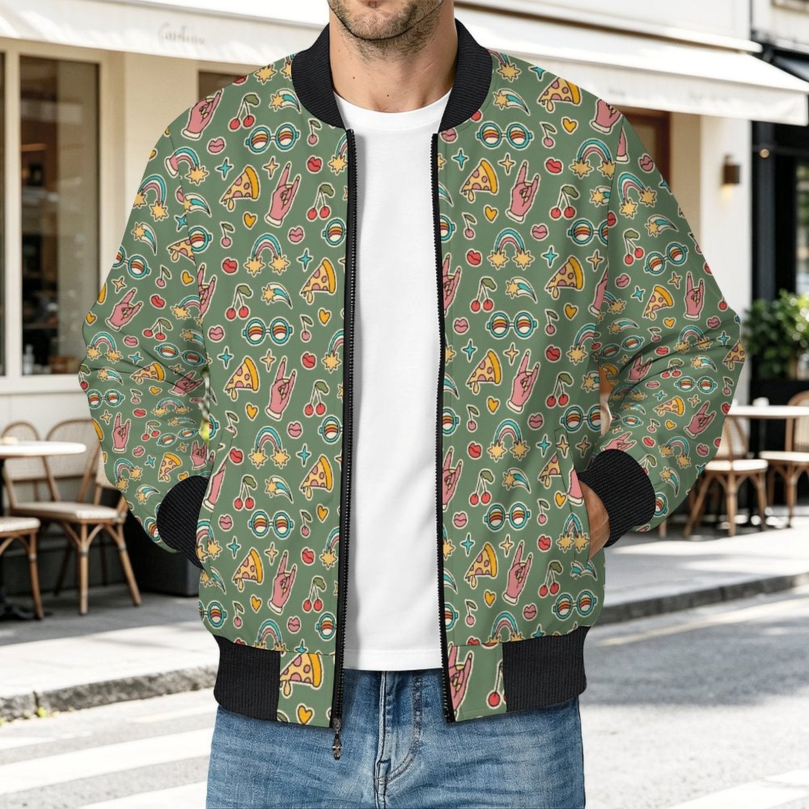 Groovy Retro Men's Casual Zip‑Up Bomber Jacket