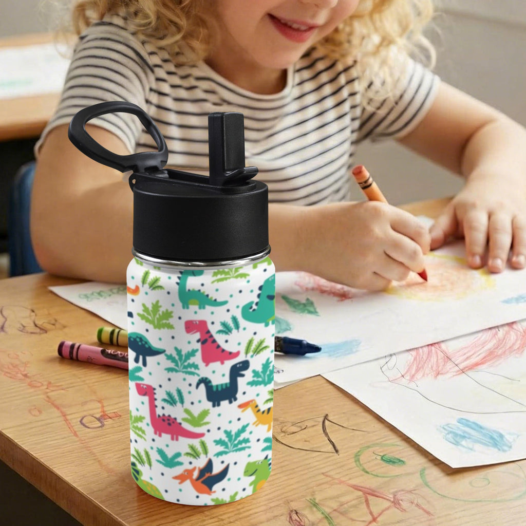 Cute Cartoon Dinosaur 12oz Kids Water Bottle with Straw Lid