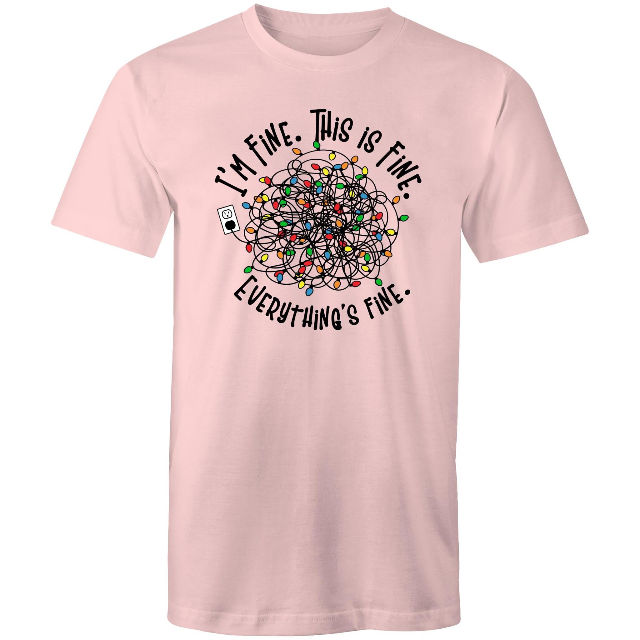 Tangled Christmas Lights, I'm Fine, This Is Fine, Everything Is Fine - Mens T-Shirt Pink Mens Christmas T-shirt Christmas Printed In Australia