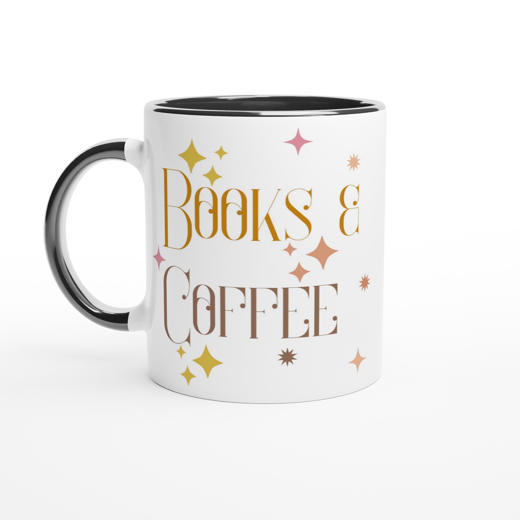 Books And Coffee - White 11oz Ceramic Mug with Colour Inside Ceramic Black Colour 11oz Mug Coffee Globally Fulfilled Reading