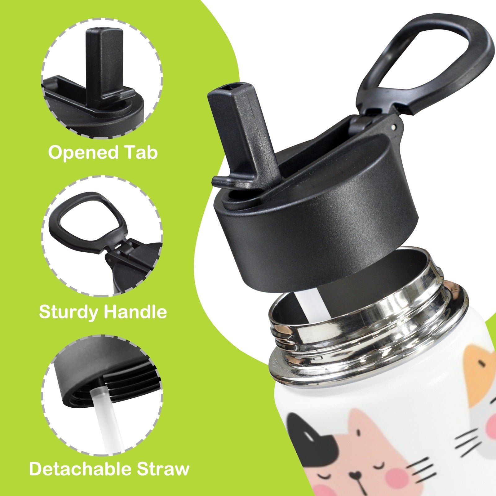 Cat Faces 12oz Kids Water Bottle with Straw Lid
