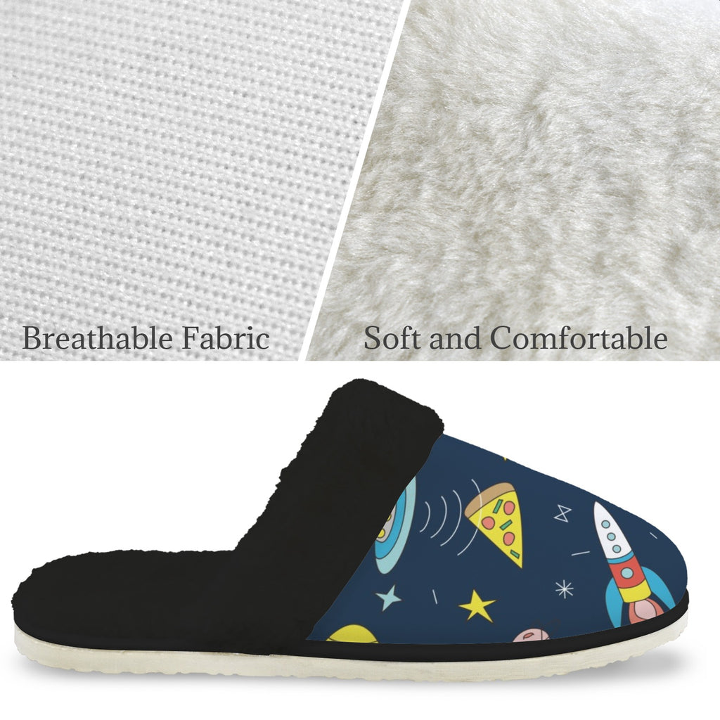 Hello Alien Men's Fur Trim Thick-Sole Indoor Slippers Men's Fur Trimmed Slippers Printed Offshore Sci Fi