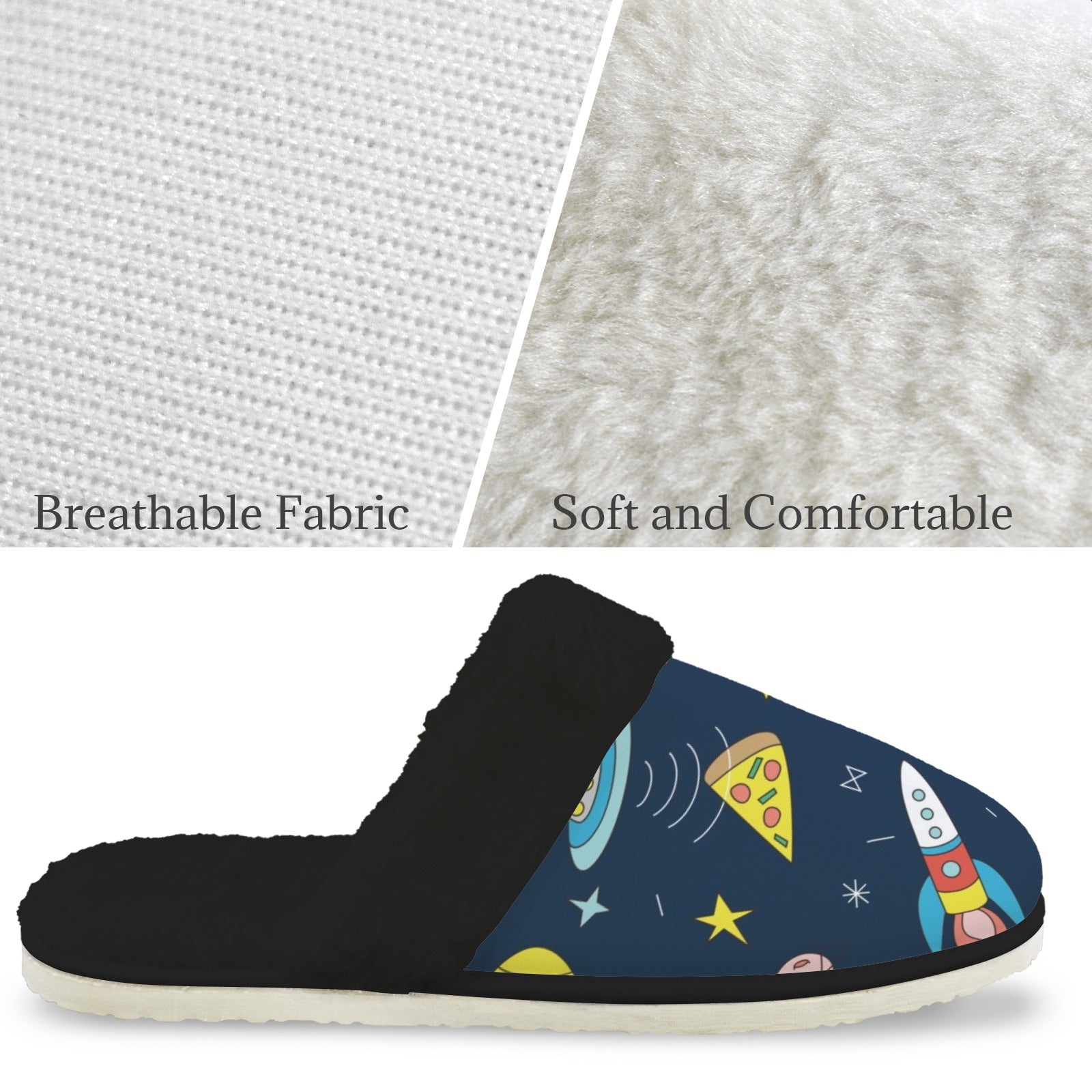 Hello Alien Men's Fur Trim Thick-Sole Indoor Slippers Men's Fur Trimmed Slippers Printed Offshore Sci Fi