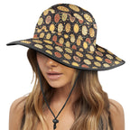 Round Pizzas On Black Wide Brim Bucket Hat Wide Brim Bucket Hat Food Printed Offshore