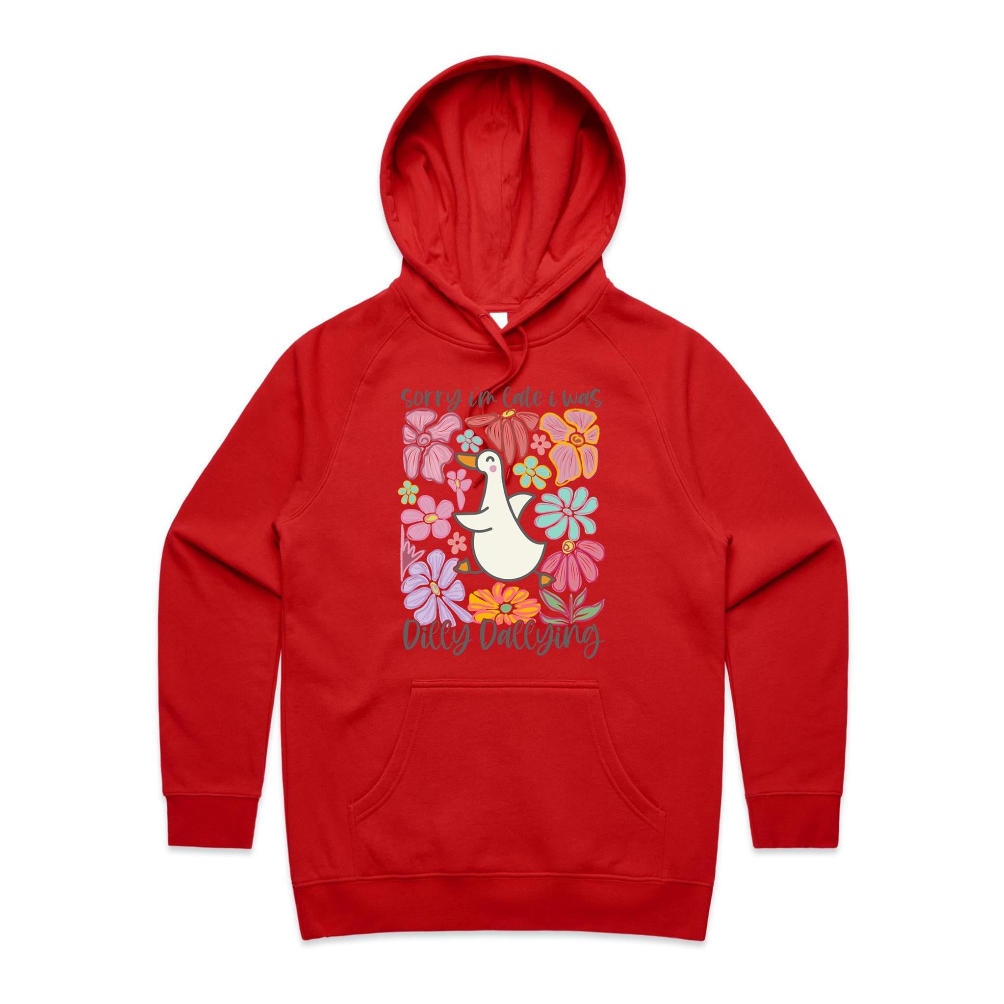 Sorry I'm Late, I Was Dilly Dallying - Womens Hoodie Red Womens 2XL Womens Hoodie animal Printed In Australia