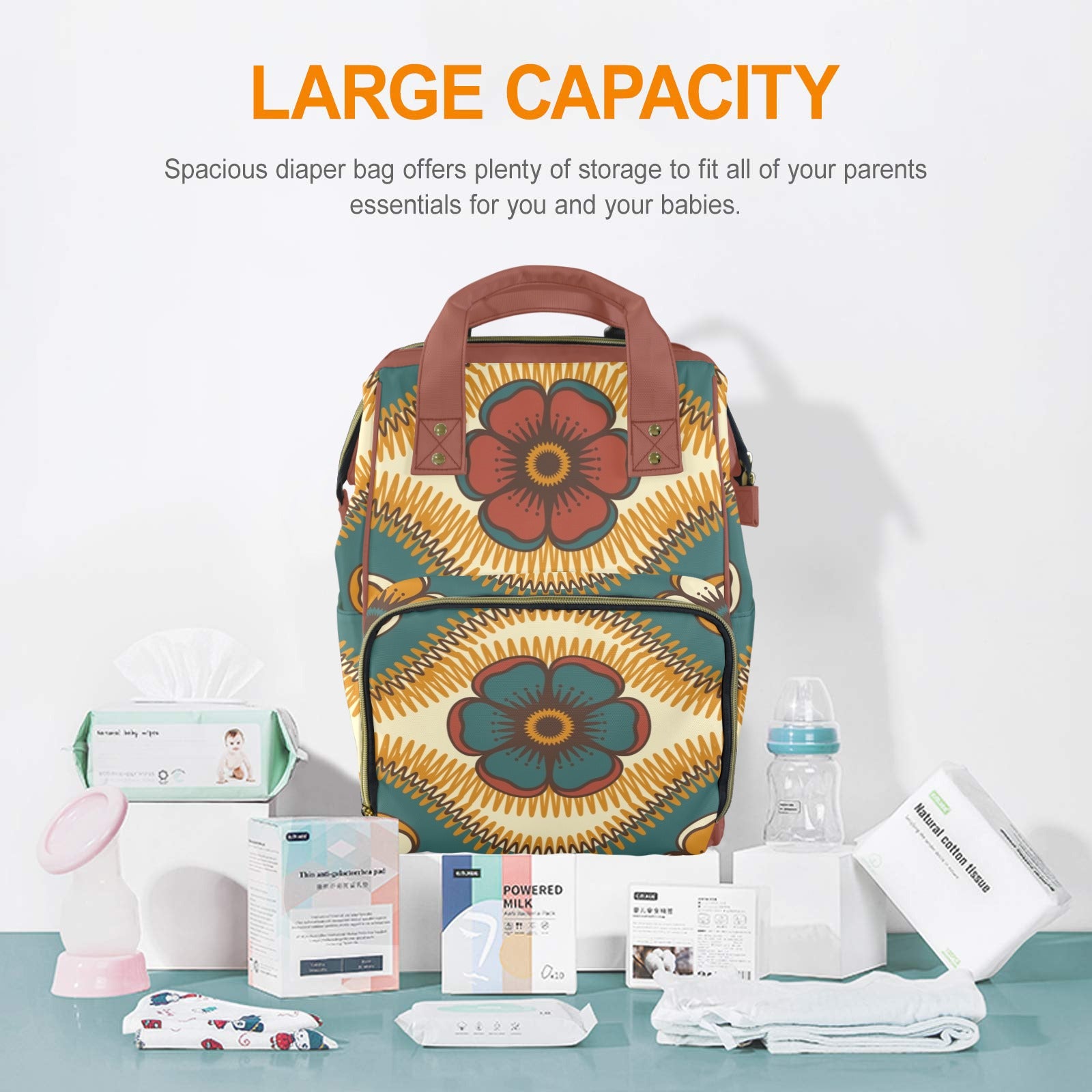 Vintage Floral - Multi-Function Backpack, Nappy / Diaper Bag