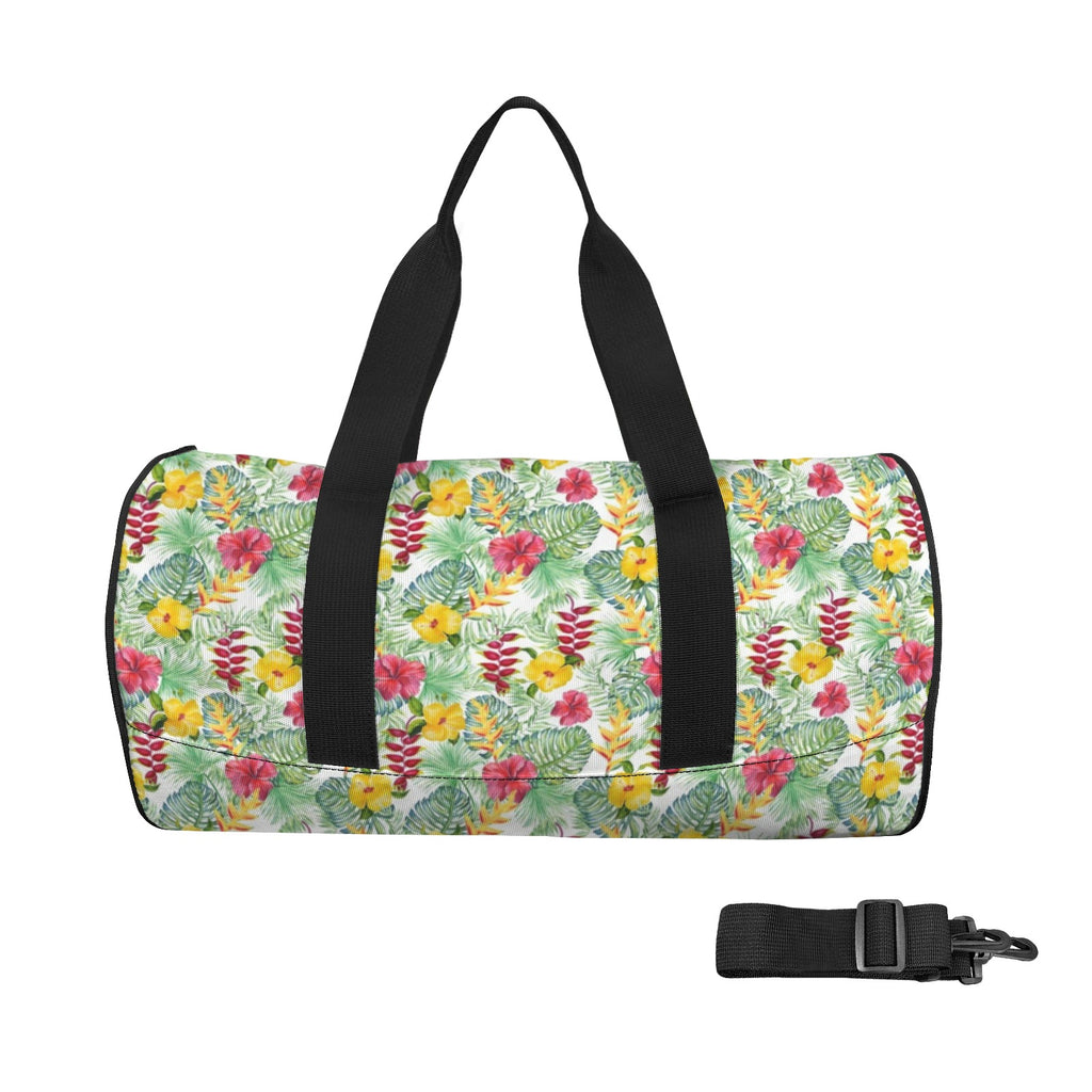 Tropical Flowers On White Duffle Bag one size Duffle Bag Printed Offshore