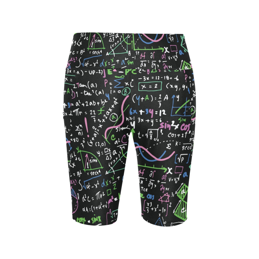 Equations In Green And Pink Women's Bike Shorts With Side Pockets Women's Bike Shorts Maths Printed Offshore