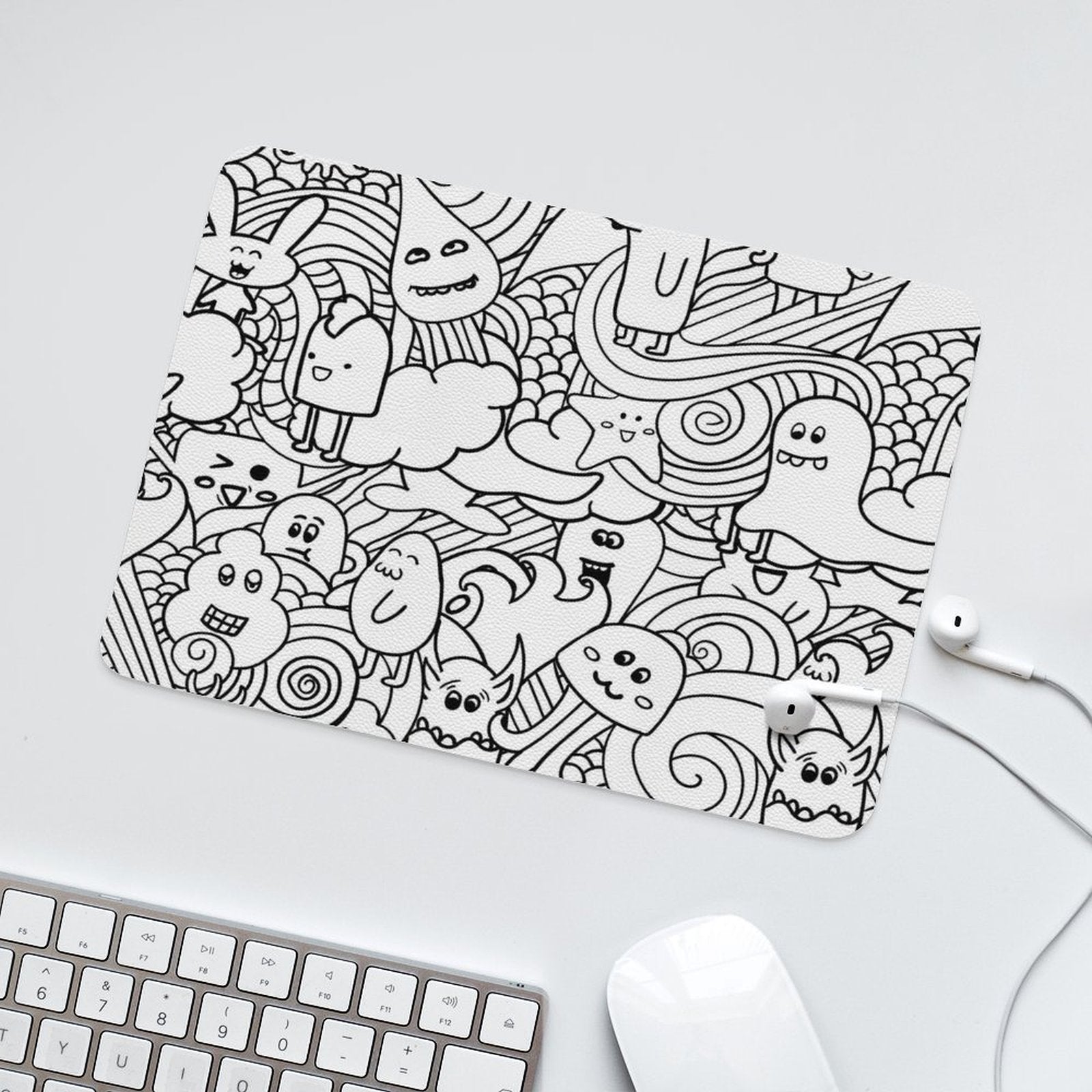 Black And White Creatures - Leather Mouse Pad Leather Mouse Pad Printed Offshore Sci Fi