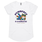 Purrfect Is Overrated - Womens Scoop Neck T-Shirt White Womens Scoop Neck T-shirt animal Fitness Printed In Australia