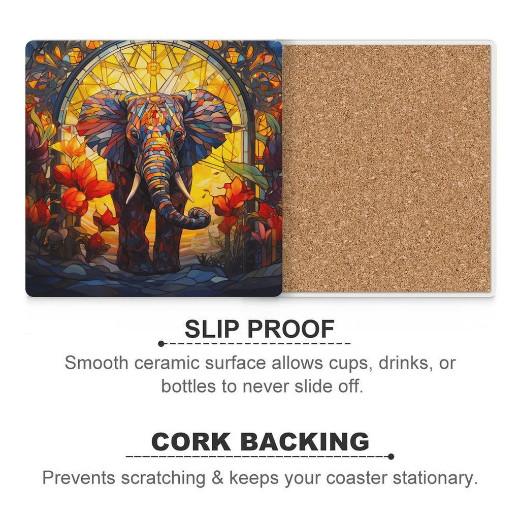 Elephant Stained Glass Look - Ceramic Coasters (Square) Ceramic Coasters animal Printed Offshore