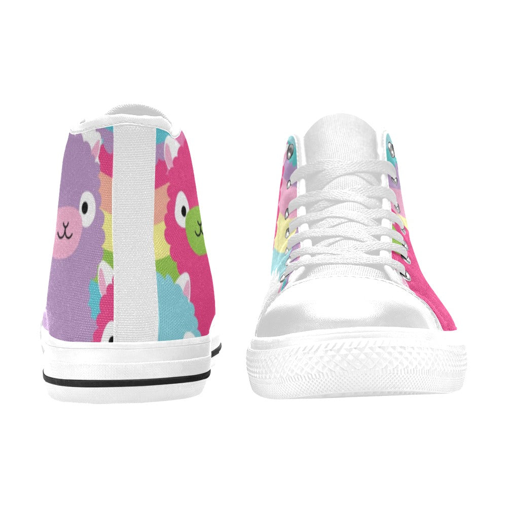 Cute Alpaca - Kids High Top Canvas Shoes