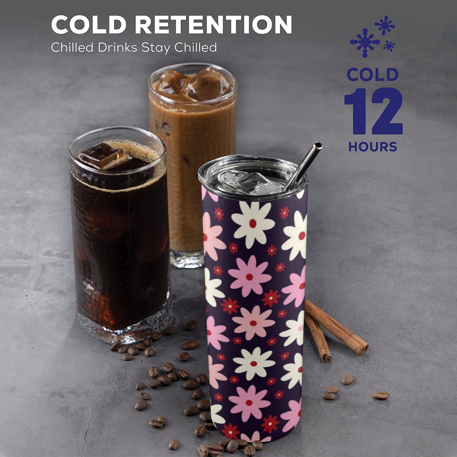 Pink Daisy - 20oz Tall Skinny Tumbler with Lid and Straw