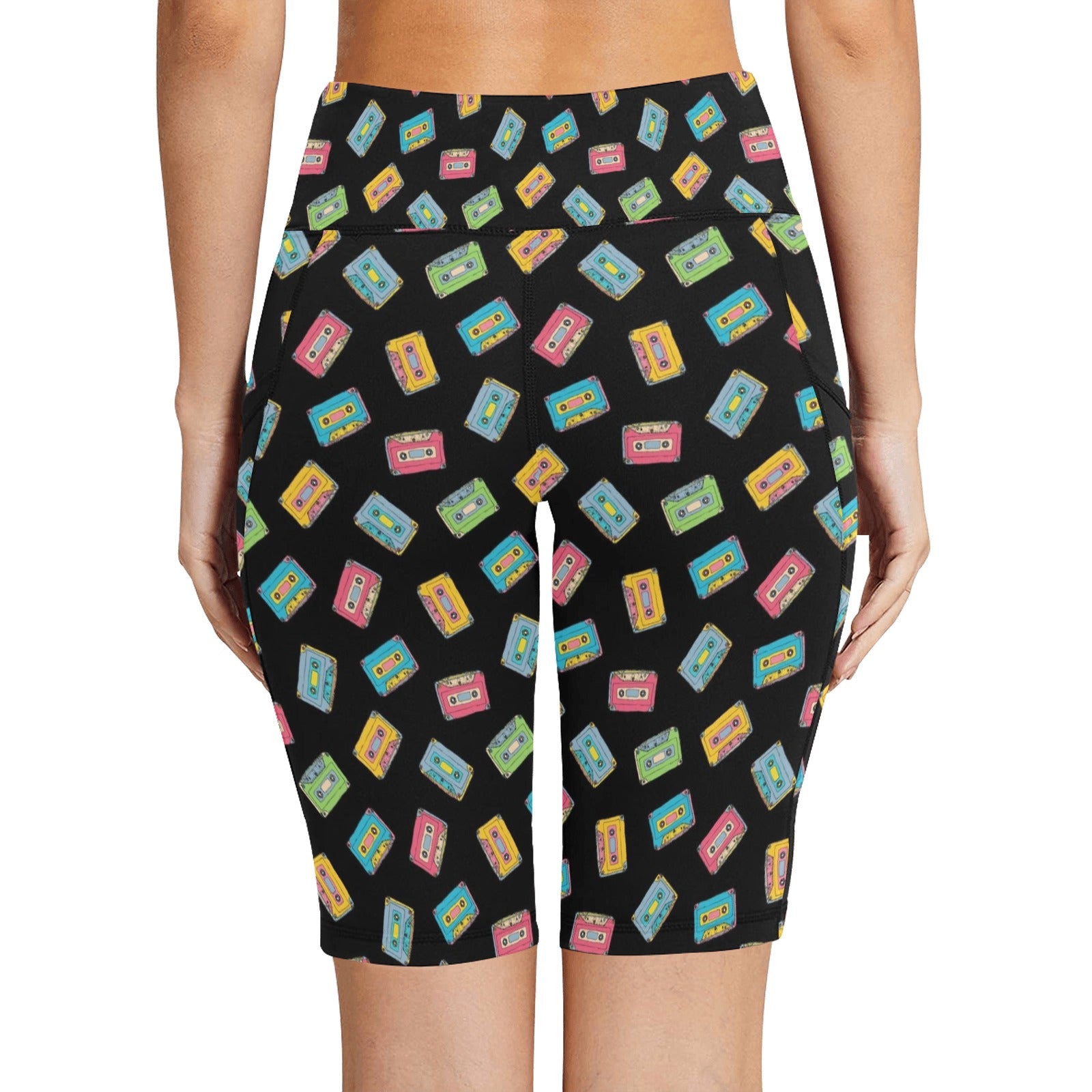 Colourful Cassettes Women's Bike Shorts With Side Pockets Women's Bike Shorts Music Printed Offshore Retro
