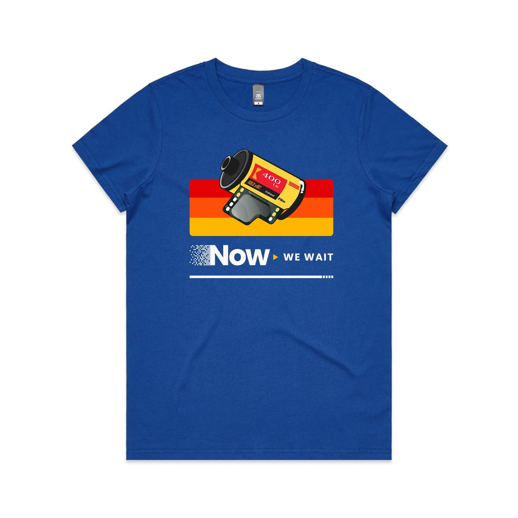 Camera Film, Now We Wait Women's AS Colour T-shirt Bright Royal Womens T-shirt Printed In Australia Retro