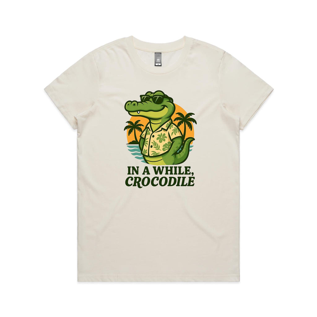 In A While, Crocodile Women's AS Colour T-shirt Natural Womens T-shirt animal Printed In Australia