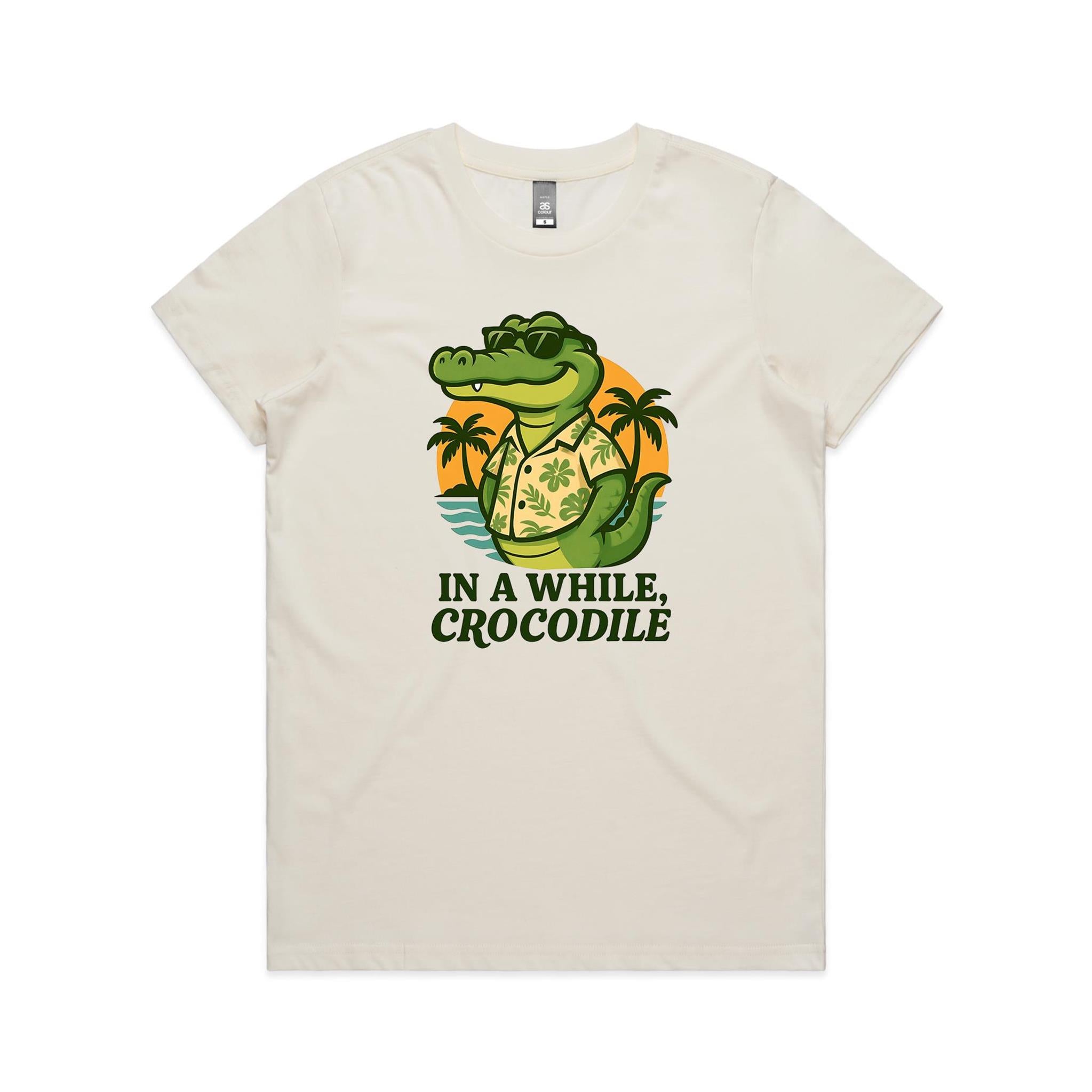 In A While, Crocodile Women's AS Colour T-shirt Natural Womens T-shirt animal Printed In Australia