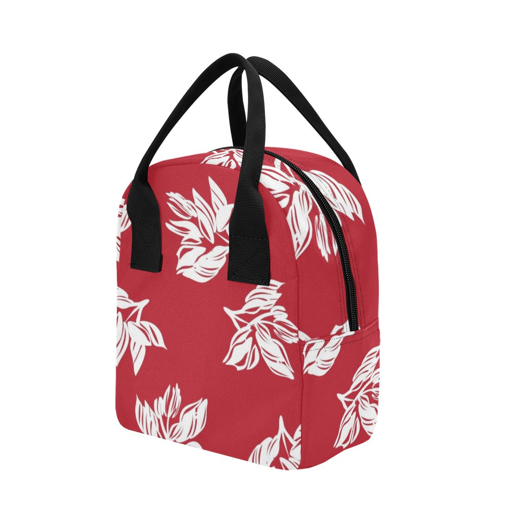 Red Retro Foliage, Hawaiian Flower - Zipper Lunch Bag Zipper Lunch Bag Printed Offshore