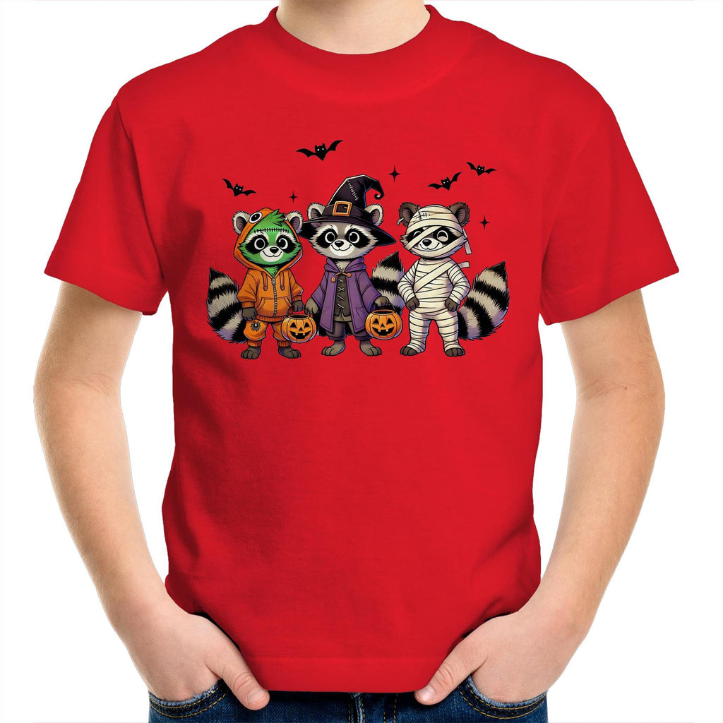 Halloween Raccoons - Kids Youth T-Shirt Red Kids Youth T-shirt Halloween Printed In Australia