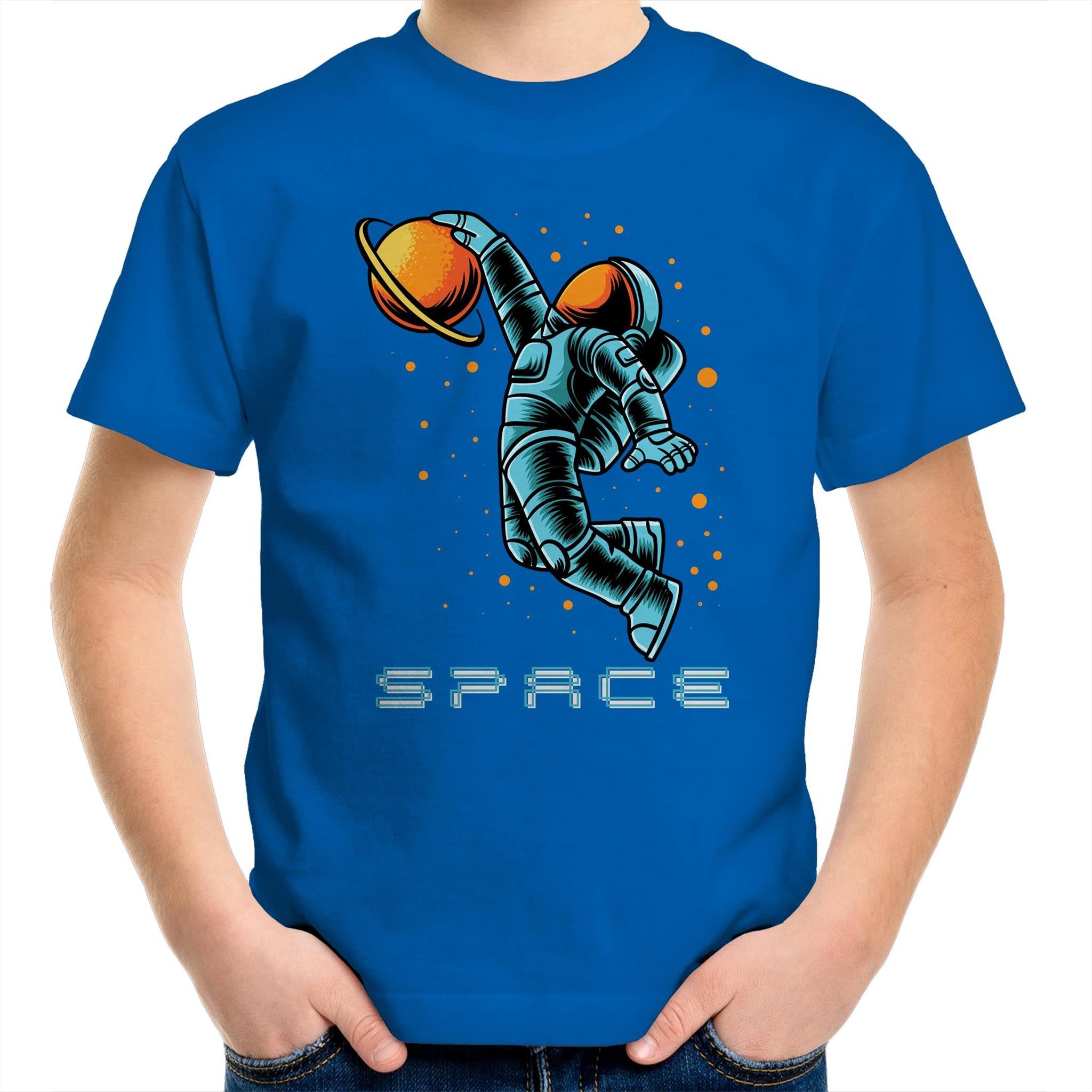 Astronaut Basketball - Kids Youth T-Shirt Bright Royal Kids Youth T-shirt Printed In Australia Space