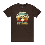 Never Underestimate An Old Man With A Drum Set Men's AS Colour T-shirt Dark Chocolate Mens T-shirt Music Printed In Australia