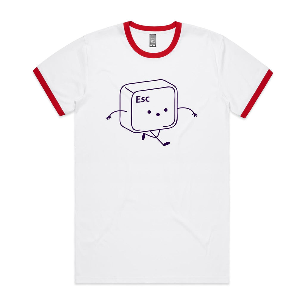Escape Keyboard Key - Staple Ringer Tee White Red Ringer T-Shirt Printed In Australia Tech