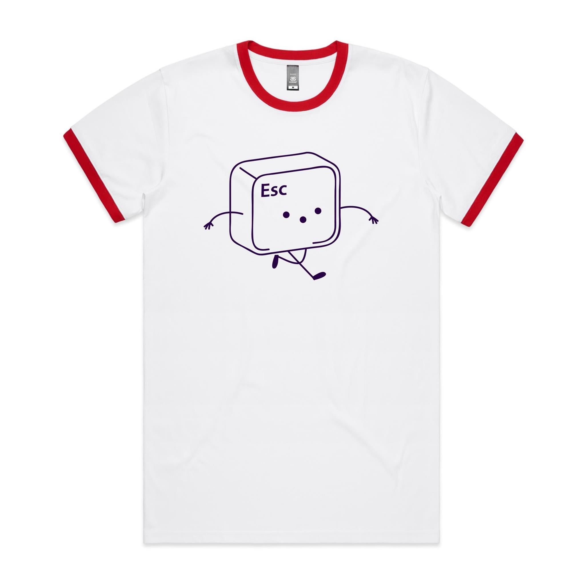 Escape Keyboard Key - Staple Ringer Tee White Red Ringer T-Shirt Printed In Australia Tech
