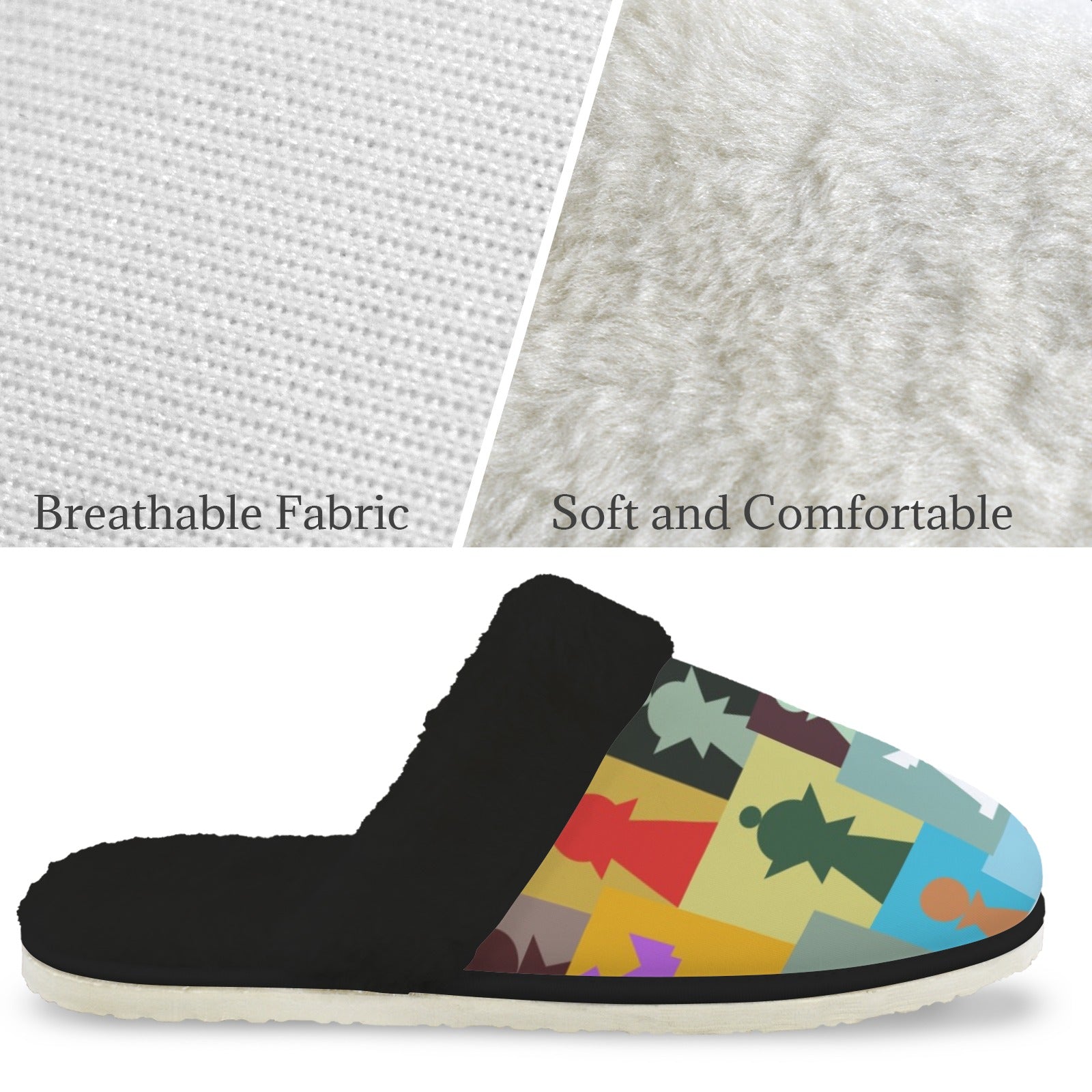 Colourful Chess Men's Fur Trim Thick-Sole Indoor Slippers Men's Fur Trimmed Slippers Chess Games Printed Offshore