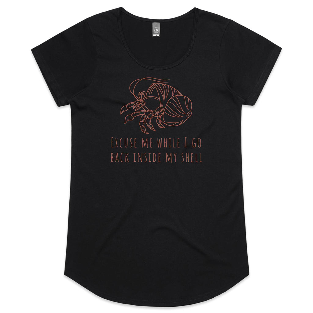 Hermit Crab, Introvert - Womens Scoop Neck T-Shirt Black Womens Scoop Neck T-shirt animal Printed In Australia