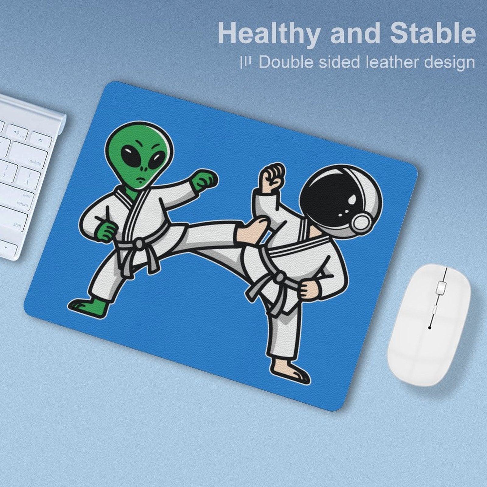 Karate Alien And Astronaut - Leather Mouse Pad Leather Mouse Pad Printed Offshore Sci Fi Space